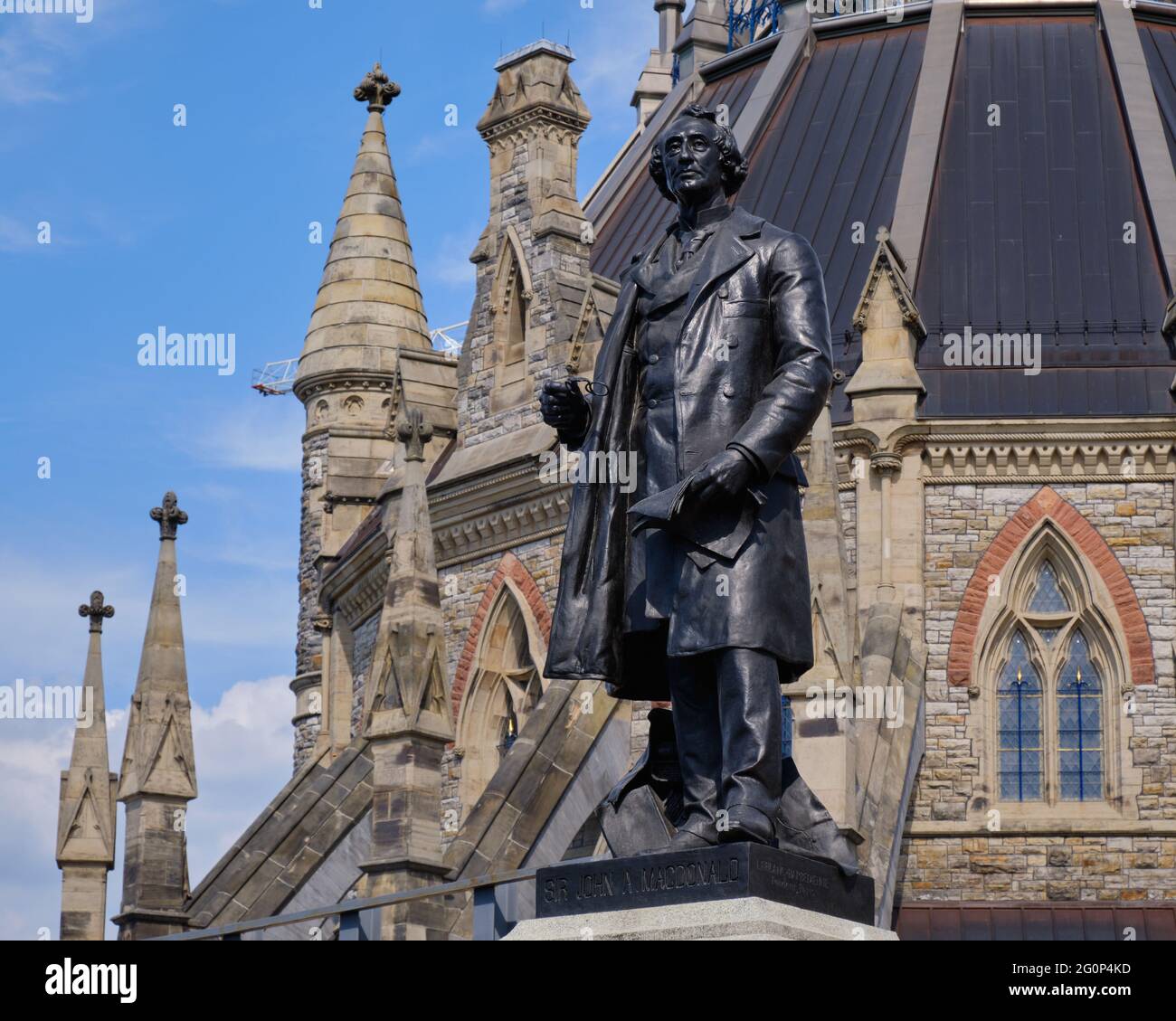 Statue of John A MacDonald, Canada's first Prime Minister at the Parliament in Ottawa Stock Photo