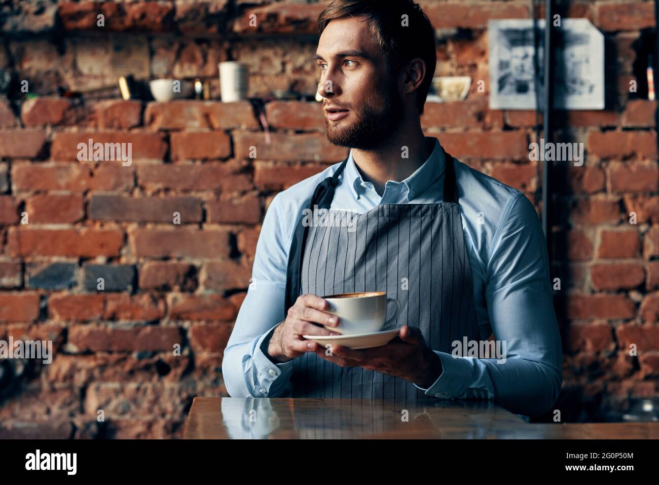 Male bartender wearing apron hi-res stock photography and images - Alamy