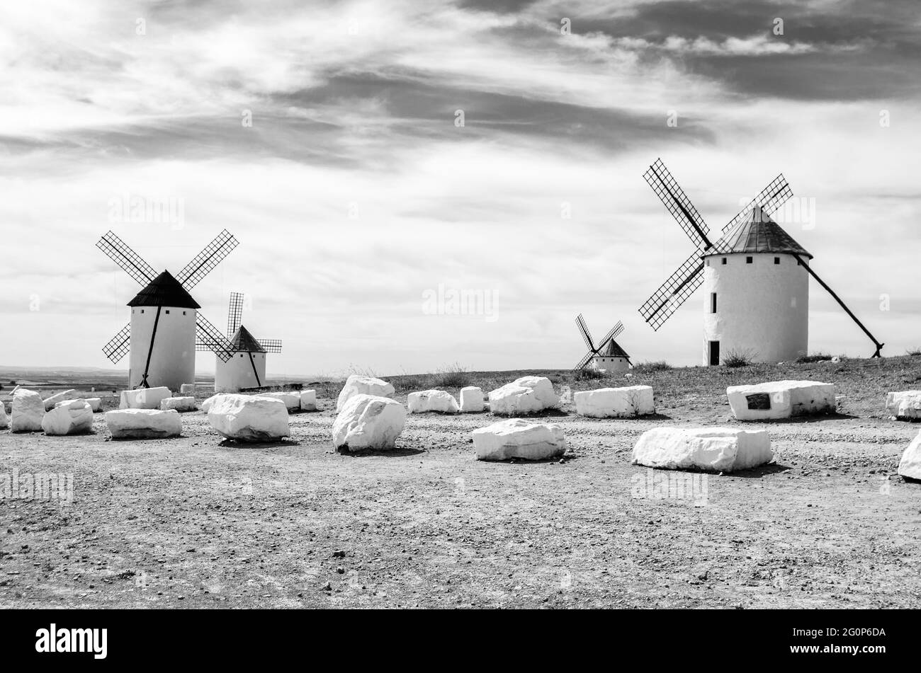 Typical windmill in Campo de Criptana, Spain, on Don Quixote Route