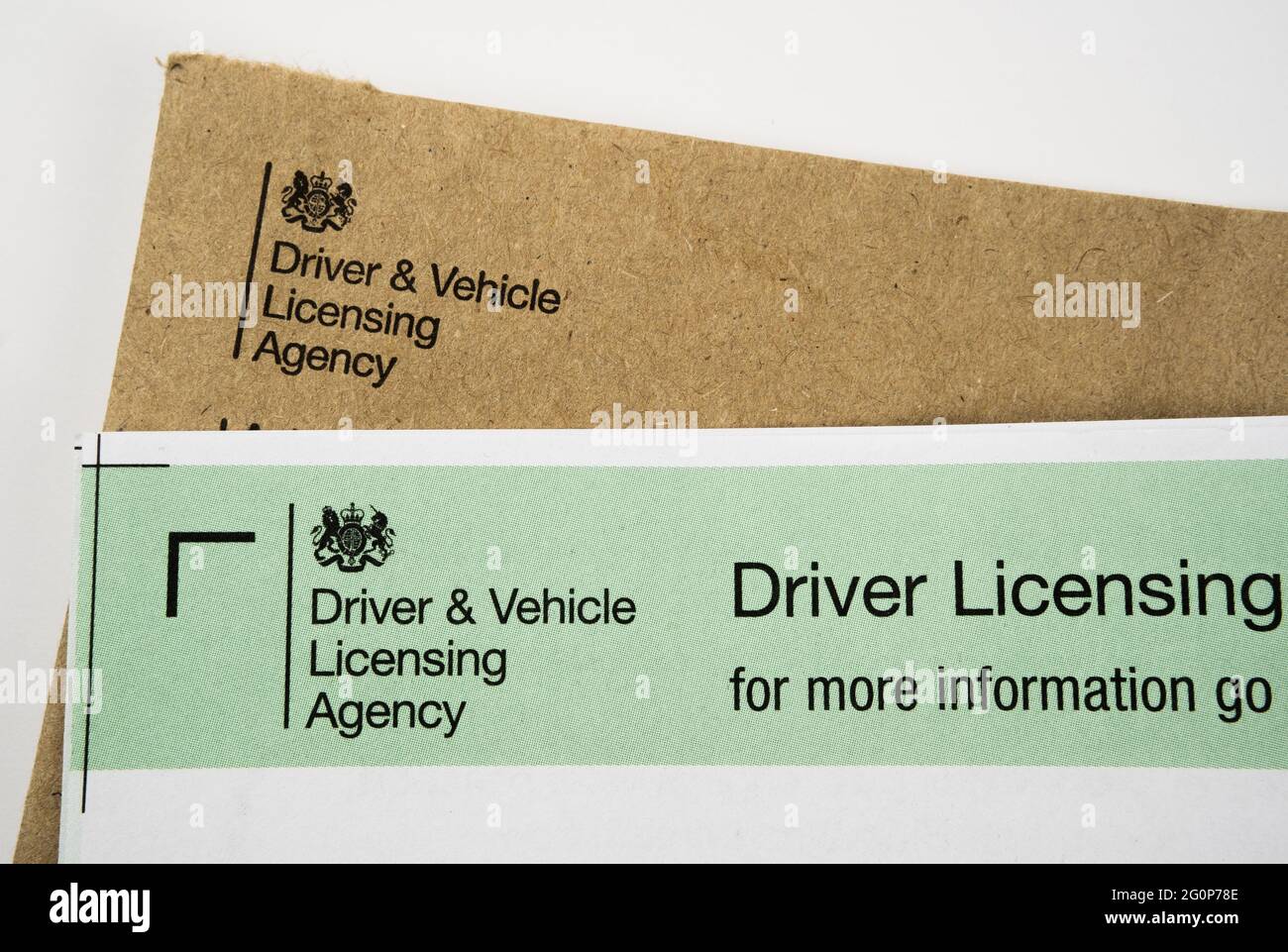 Driver and Vehicle Licensing Agency logo seen on Driver License application form received through post. Stafford, United Kingdom, June 2, 2021 Stock Photo