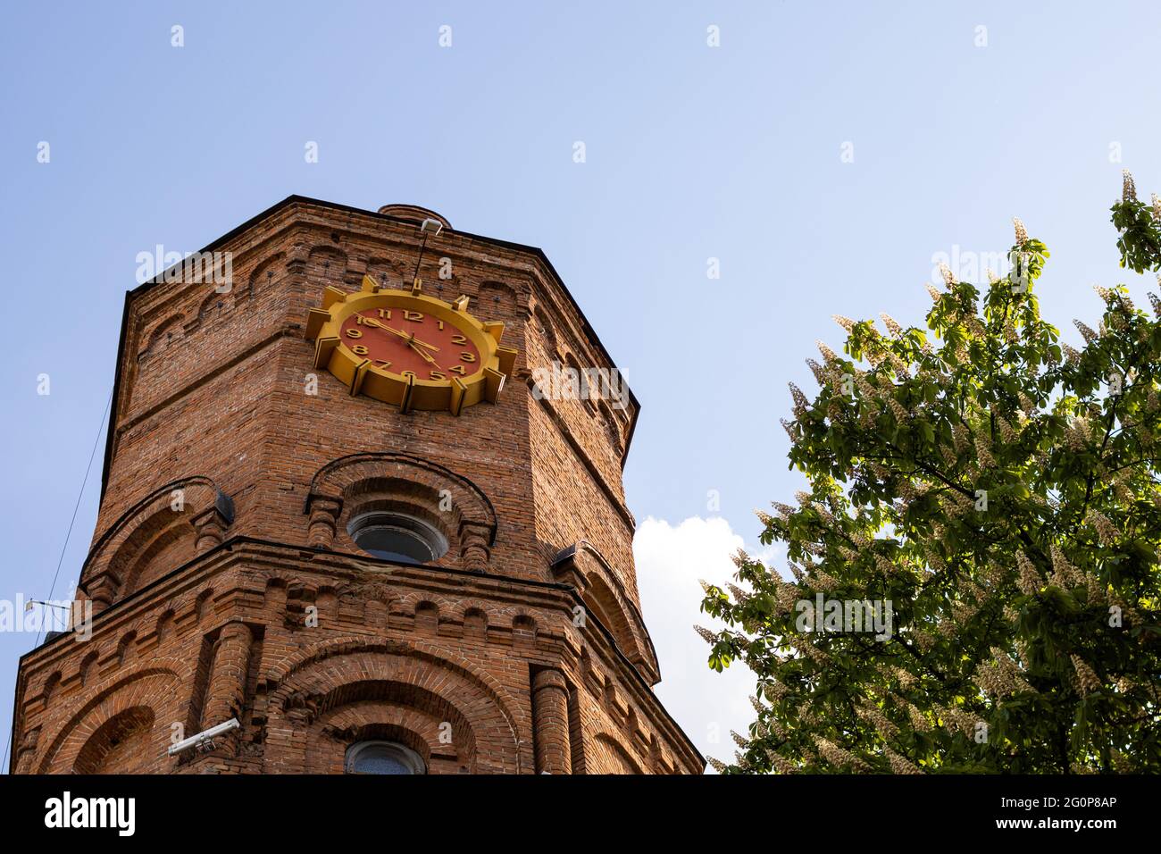 Low angle shot of the old water tower, the historical center of Vinnytsia, Ukraine Stock Photo