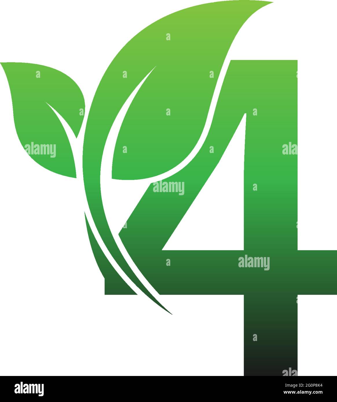 Number 4 with green leafs icon logo design template illustration vector ...