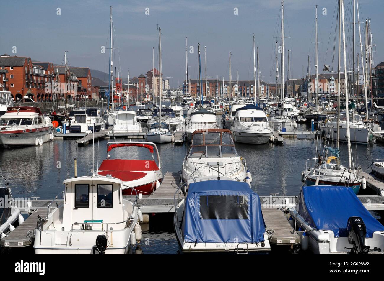 The expanse of Swansea marina in the old town dock, Wales UK Stock Photo