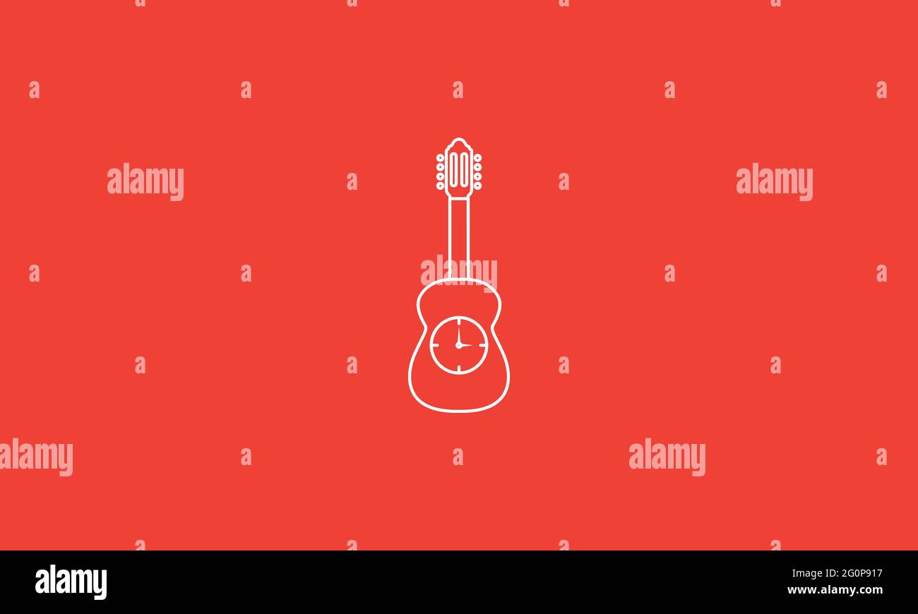 lines guitar with clock logo symbol vector icon illustration graphic design Stock Vector