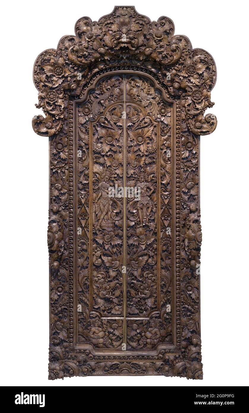 Bali handmade wooden carving door Stock Photo