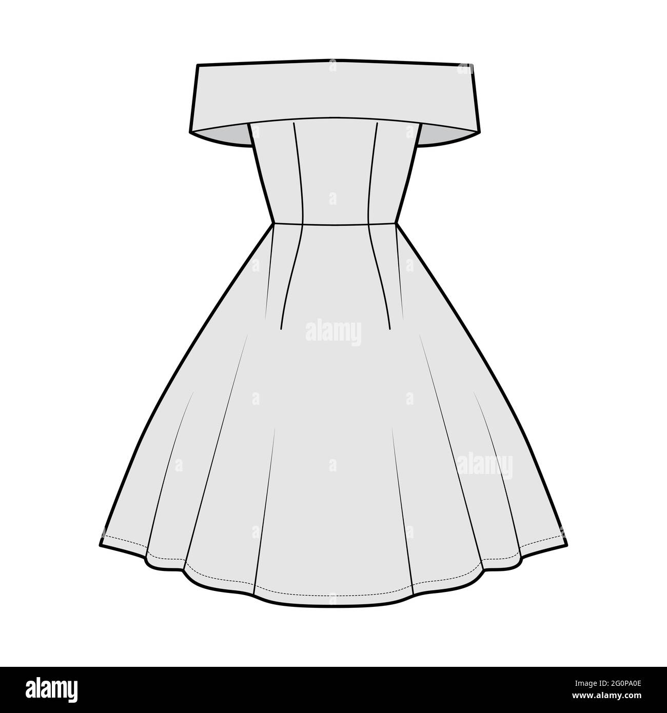 Dress offtheshoulder Bardot technical fashion illustration with