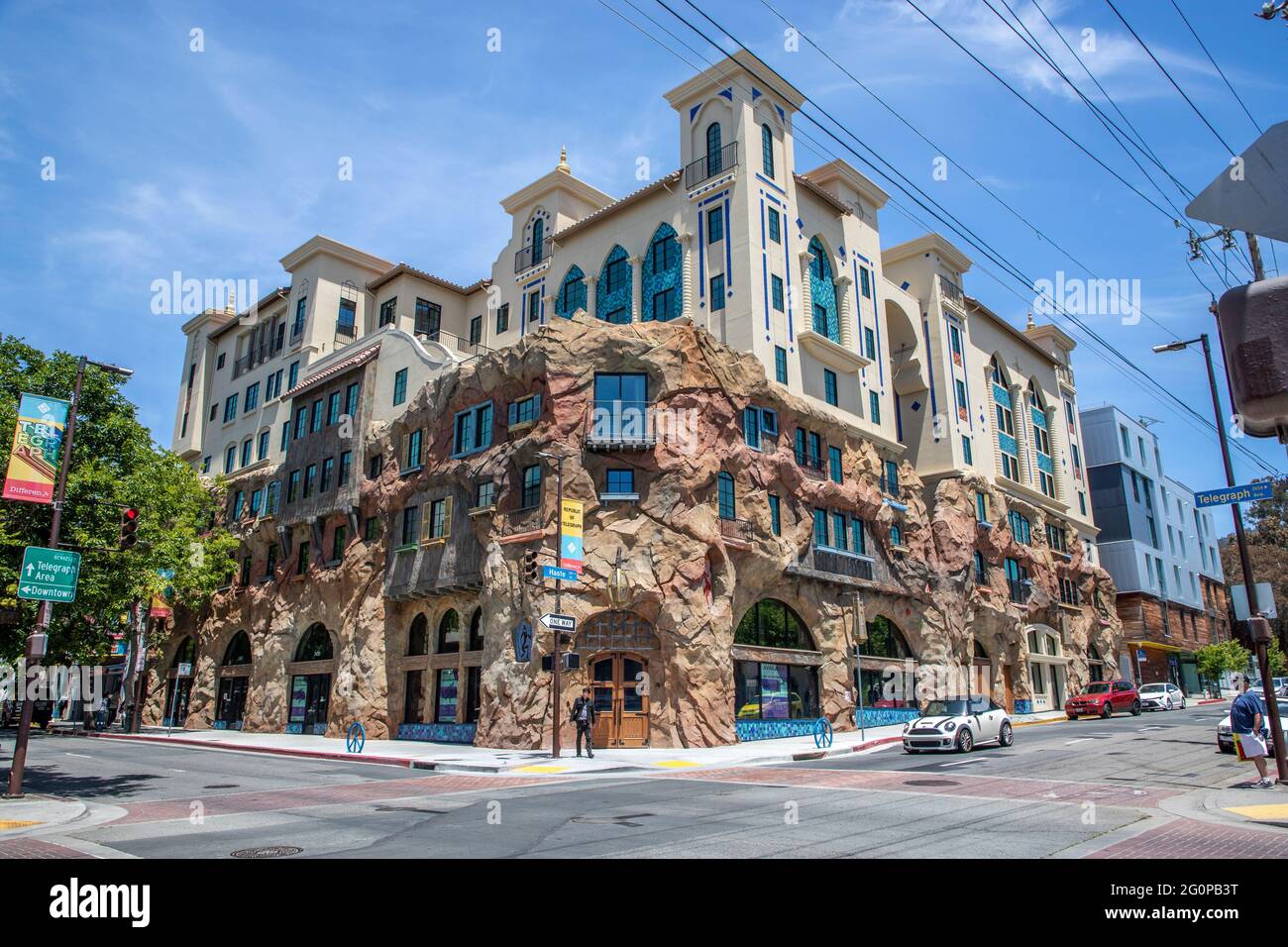 The Enclave, one of the newest student apartment buildings in Berkeley, California, that sits on the corner of Telegraph and Haste. Stock Photo