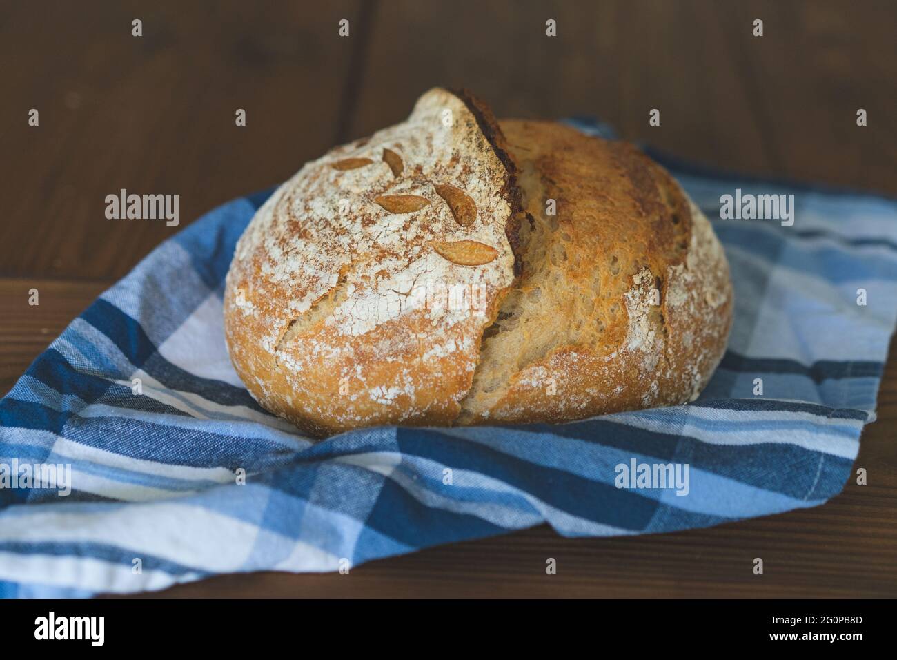 Sourdough bread image rustic background wood table Stock Photo - Alamy