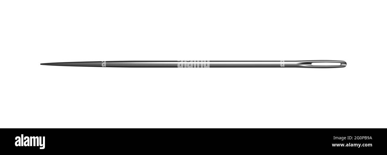 Sewing needle isolated on white background. Close-up. 3d illustration. Stock Photo