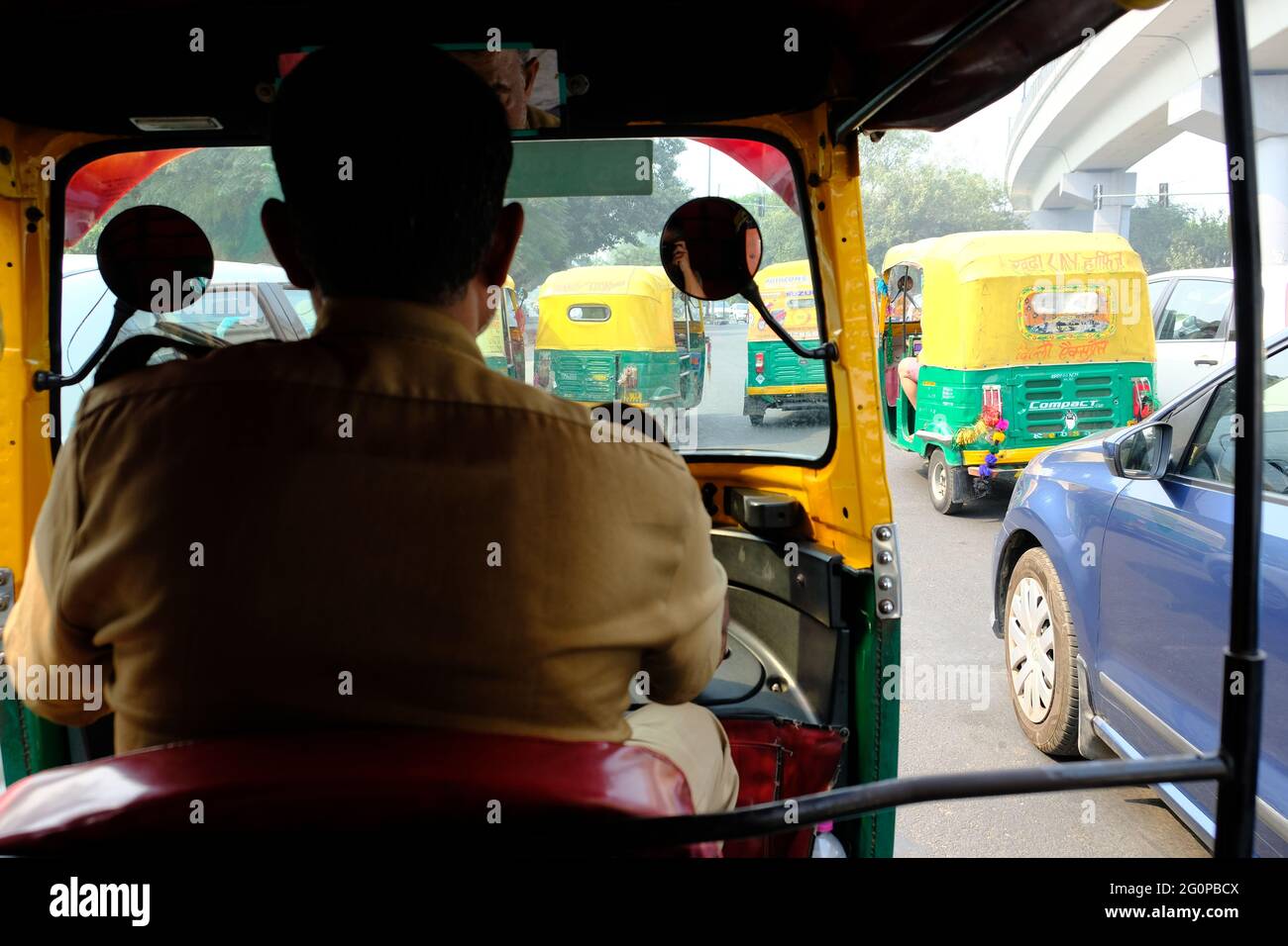 India Delhi - Inside an auto rickshaw Stock Photo