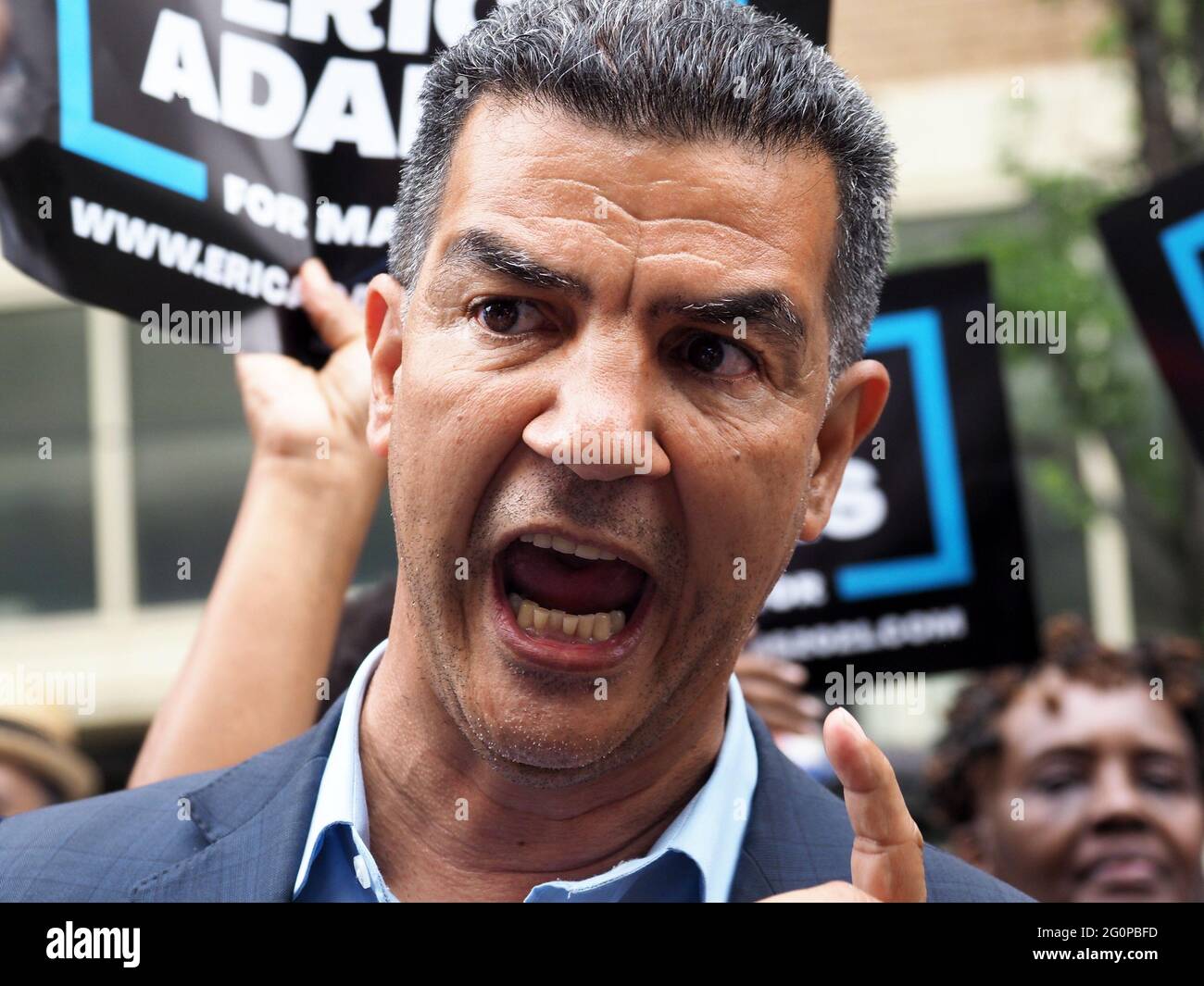 New York, New York, USA. 2nd June, 2021. Ydanis Rodriguez City Council  Member from the 10th District, at a New York City Democratic Mayoral  Candidate Pre Debate Rally along Columbus Avenue before