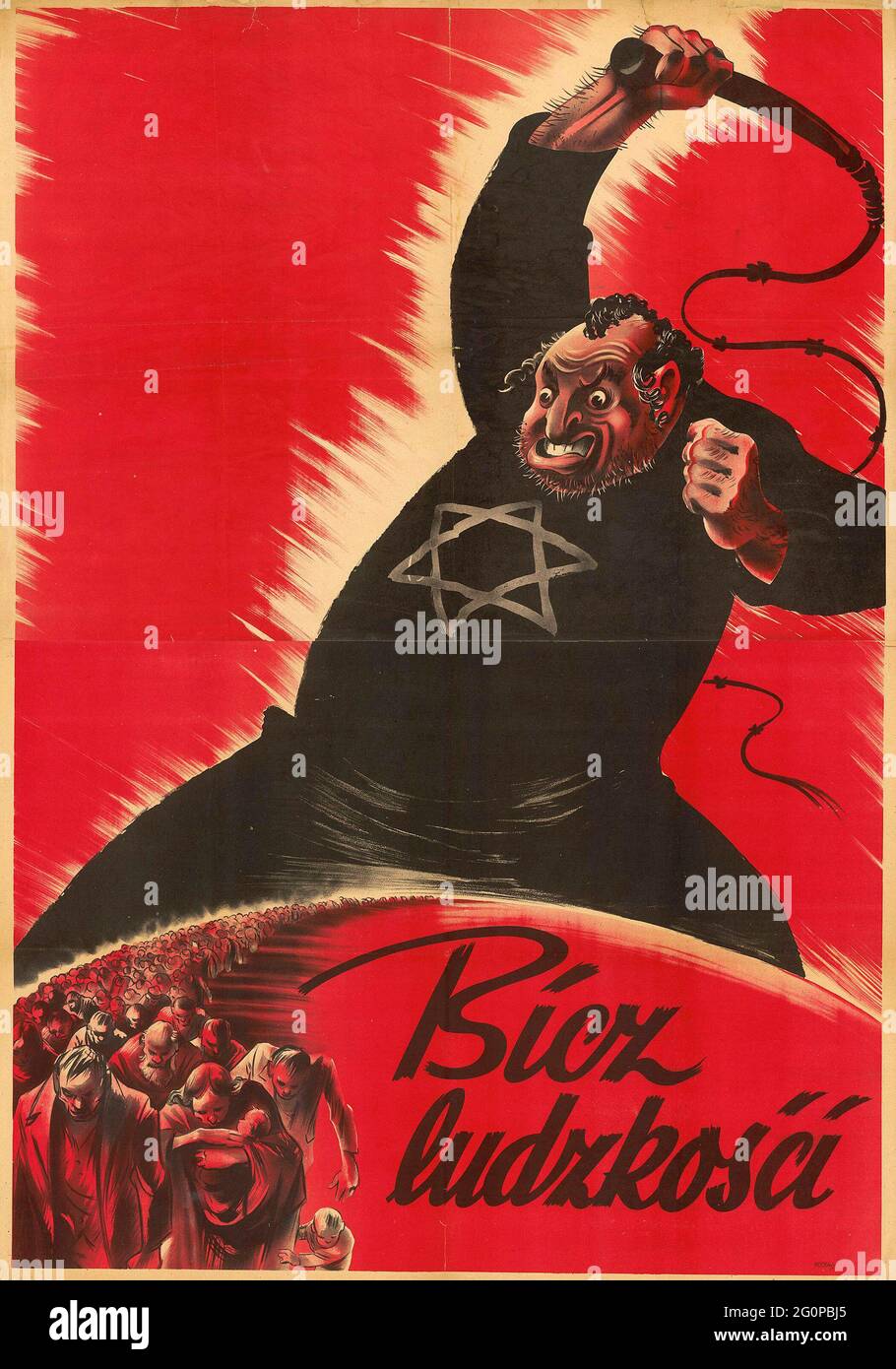 A vintage Nazi propaganda poster from occupied Poland showing a bestial Jew  whipping fleeing people with the slogan "The Whip of Humanity Stock Photo -  Alamy