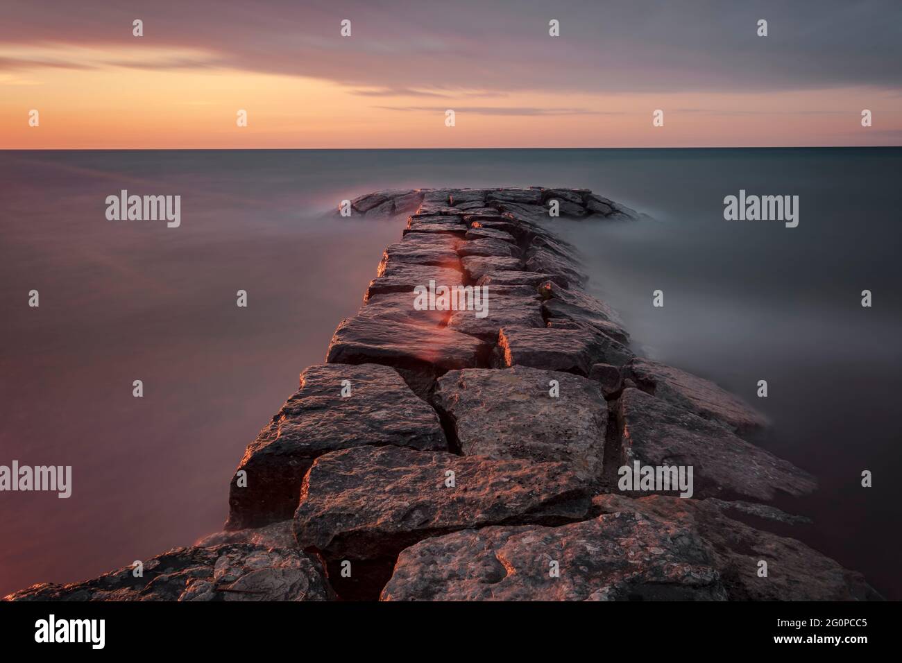 Groynes such as this are designed to help prevent erosion at Bright's Grove on Lake Huron, Ontario, Canada. Stock Photo