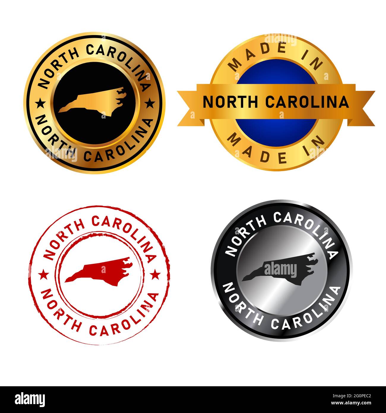 Nc. Sign Shape North Carolina badges gold stamp rubber band circle with map shape of ...
