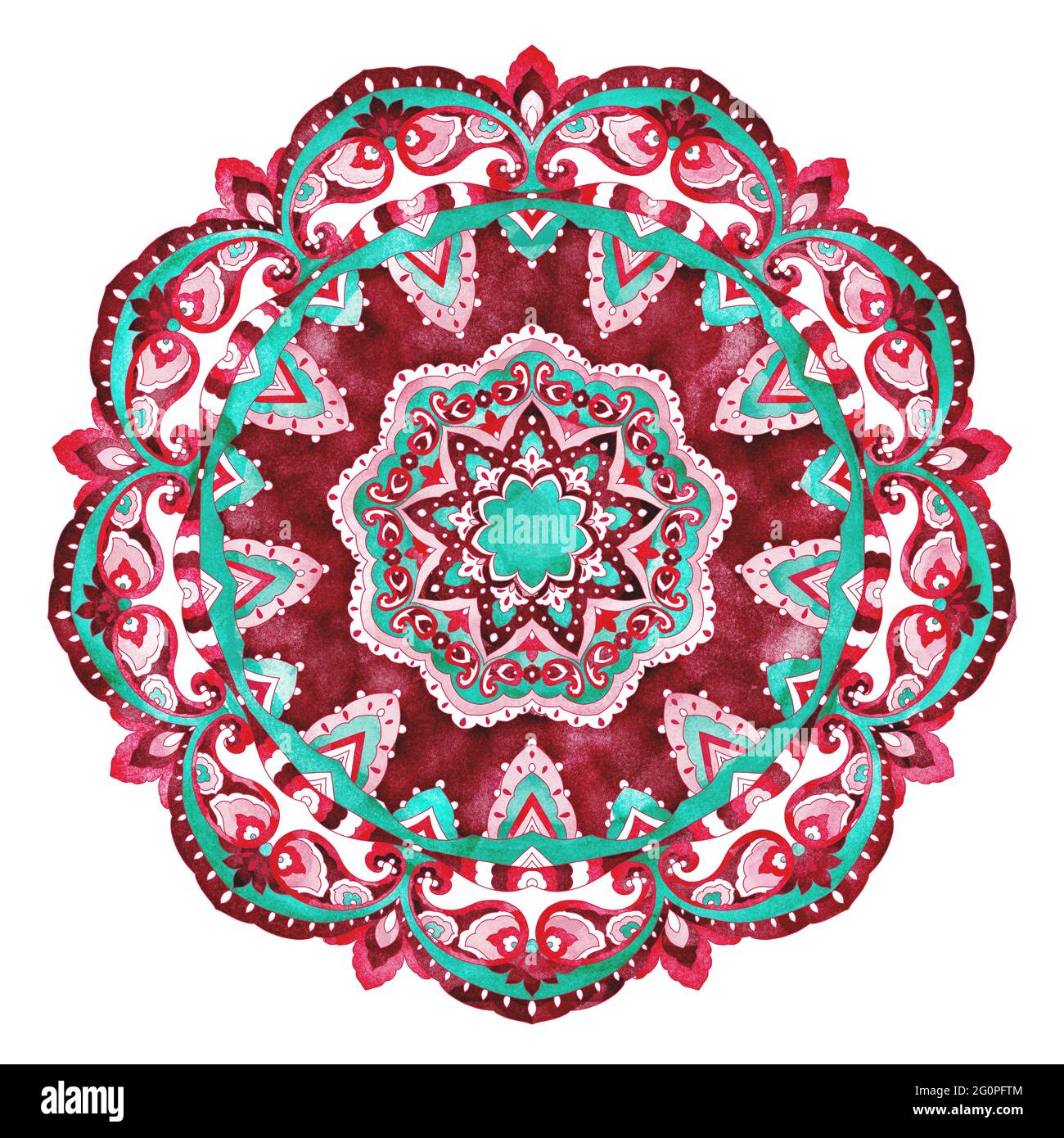 Watercolor hand drawn mandala pattern, ornate round design element Stock Photo