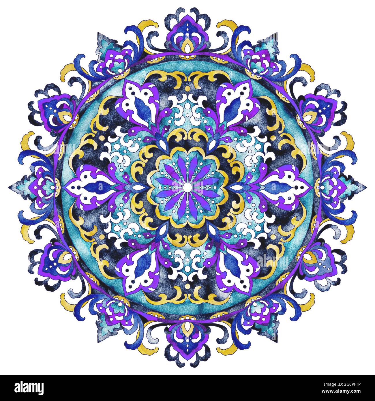 Watercolor hand drawn mandala round pattern Stock Photo