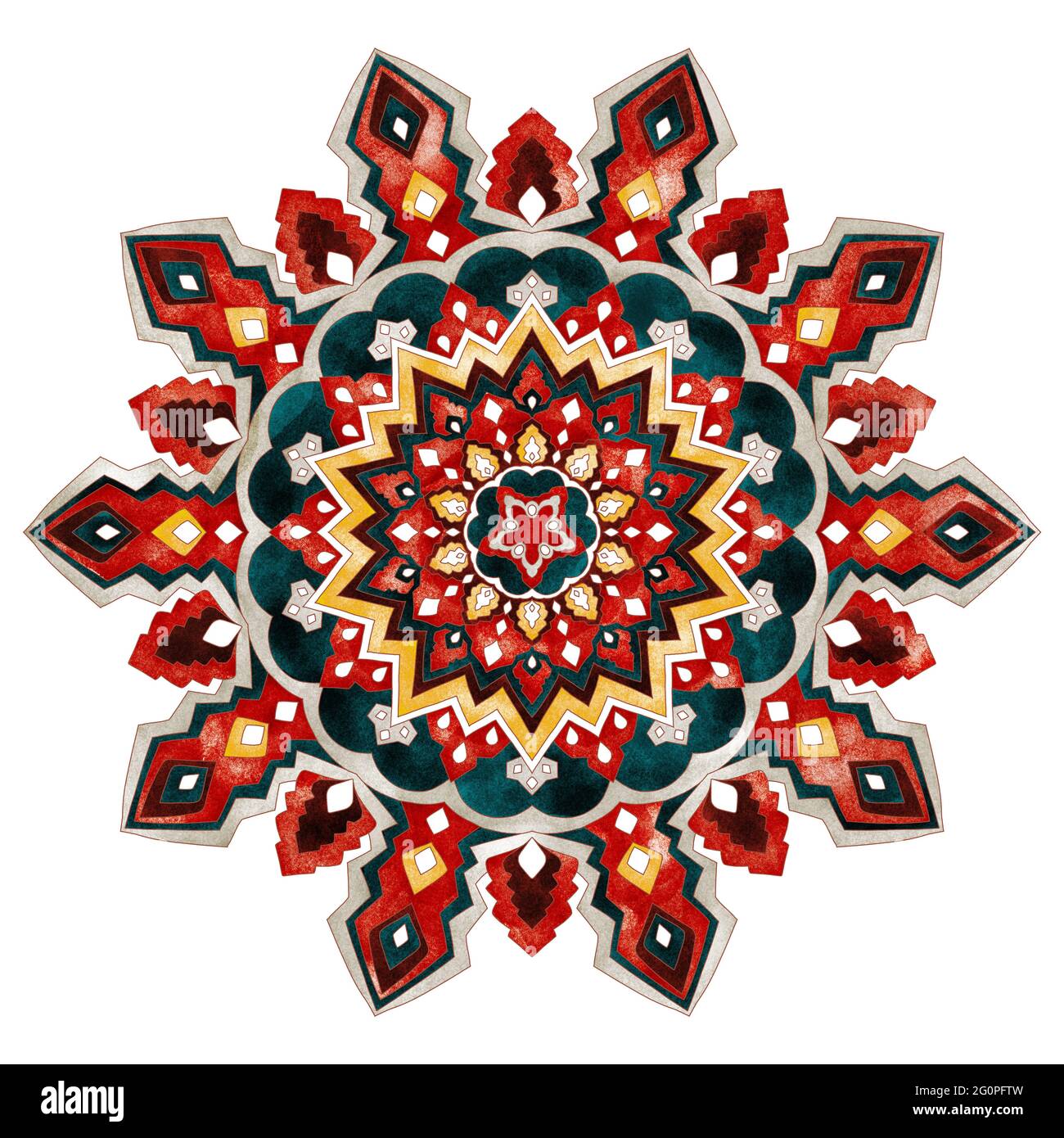 Mandala floral pattern, vintage hand drawn watercolor round ethnic design element. Stock Photo