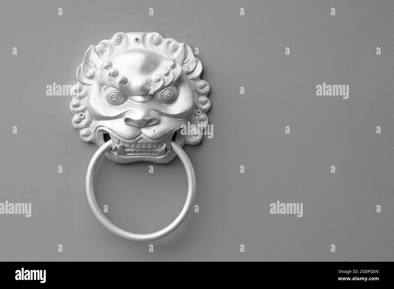 Traditional Chinese Door Knocker (in monochrome) Stock Photo