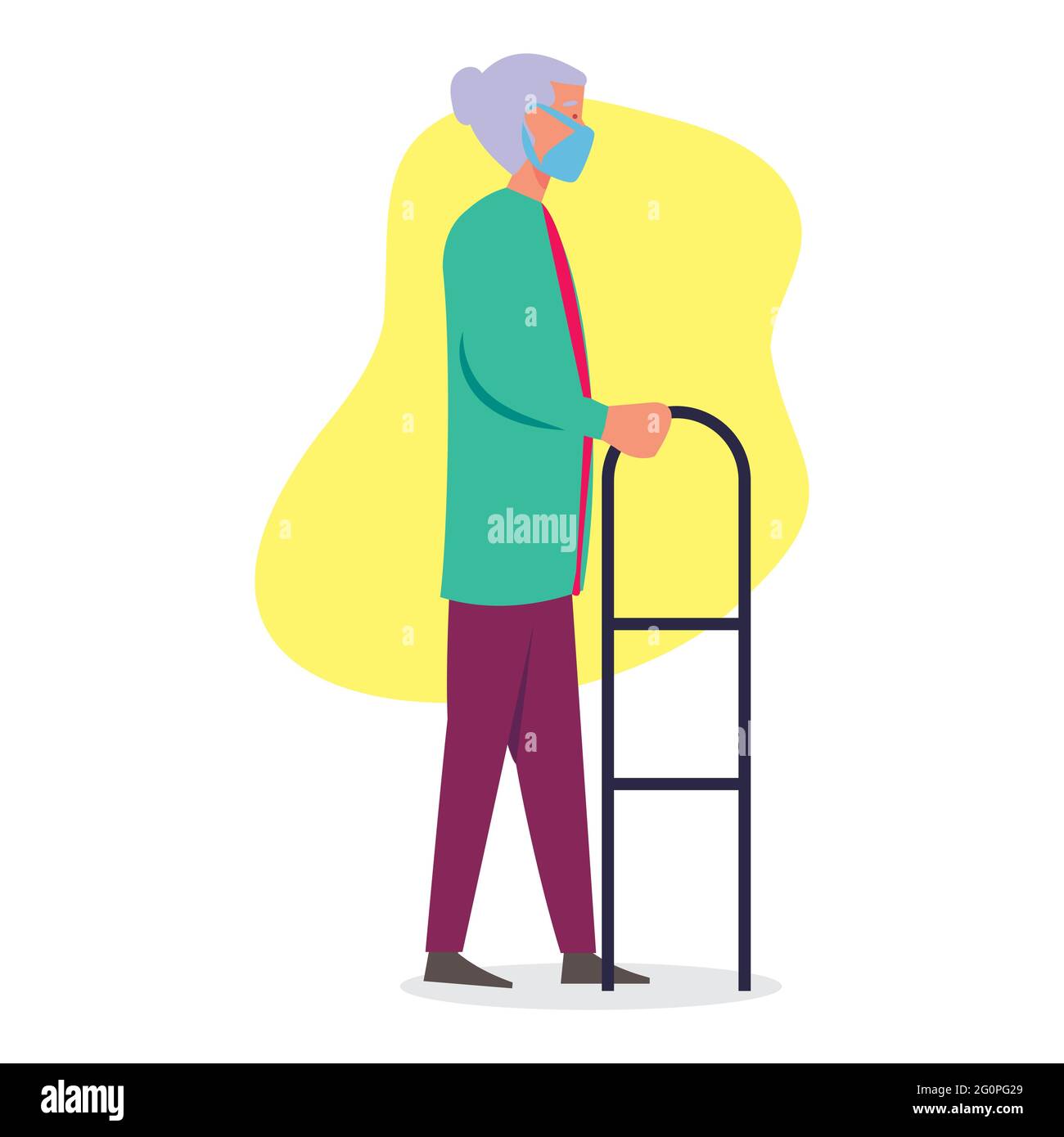 an old lady walking with walking frame vector illustration in flat style Stock Vector