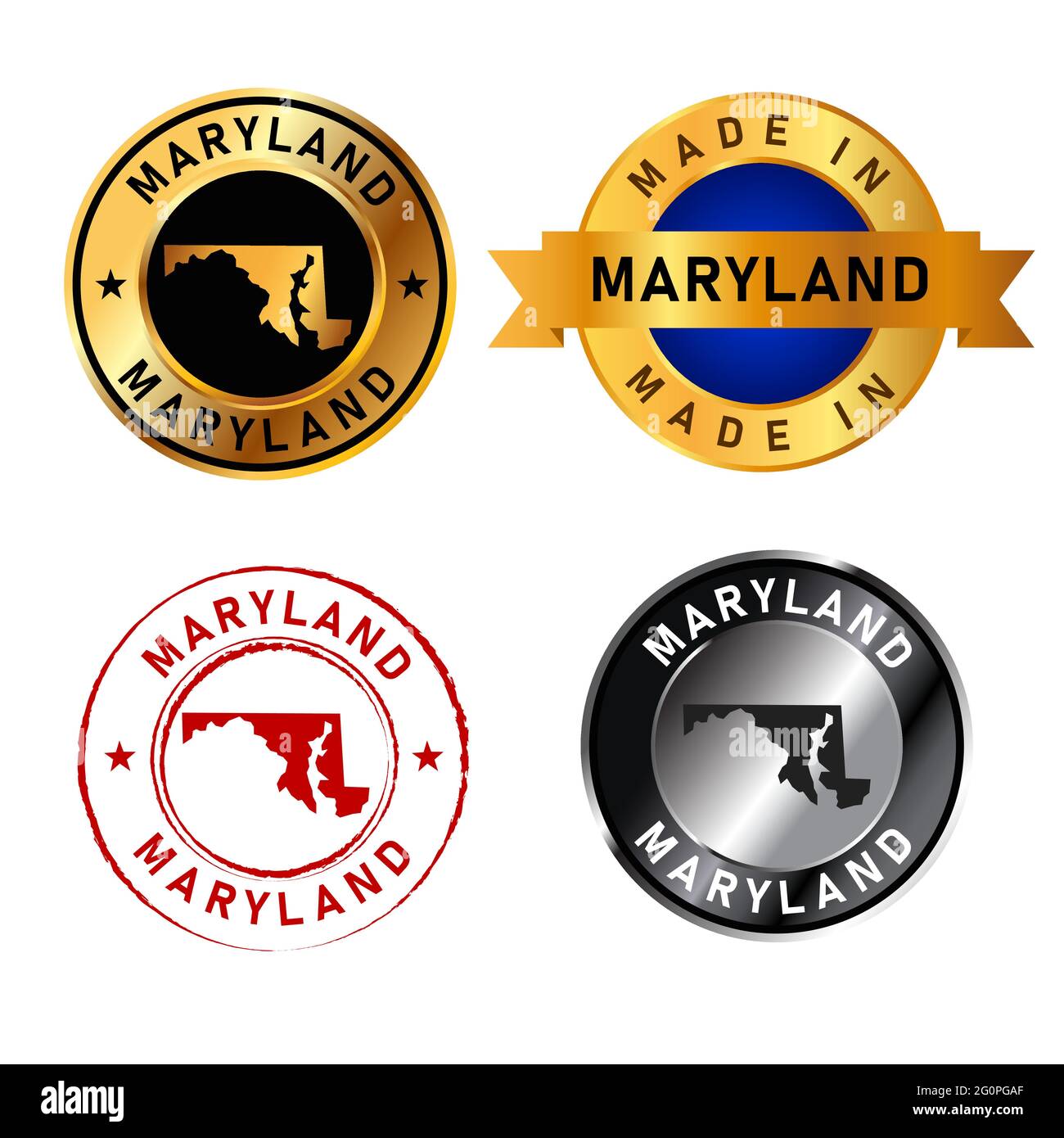 Maryland badges gold stamp rubber band circle with map shape of country ...