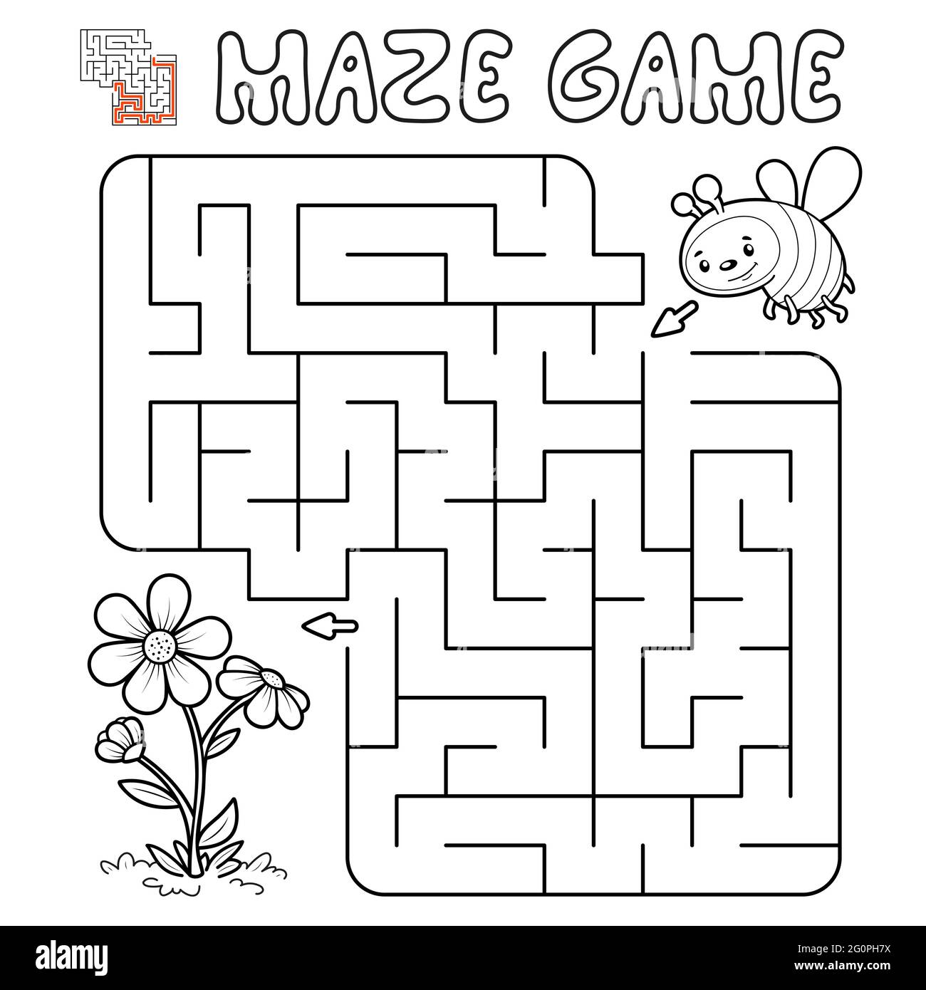 Maze puzzle game for children. Outline maze or labyrinth game with bee