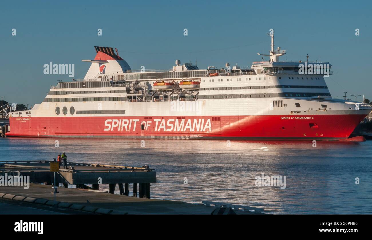 Spirit of Tasmania I in dock at the Bass Strait port of Devonport, Tasmania, loading for the overnight Ro-Ro service to Melbourne (Australia) Stock Photo