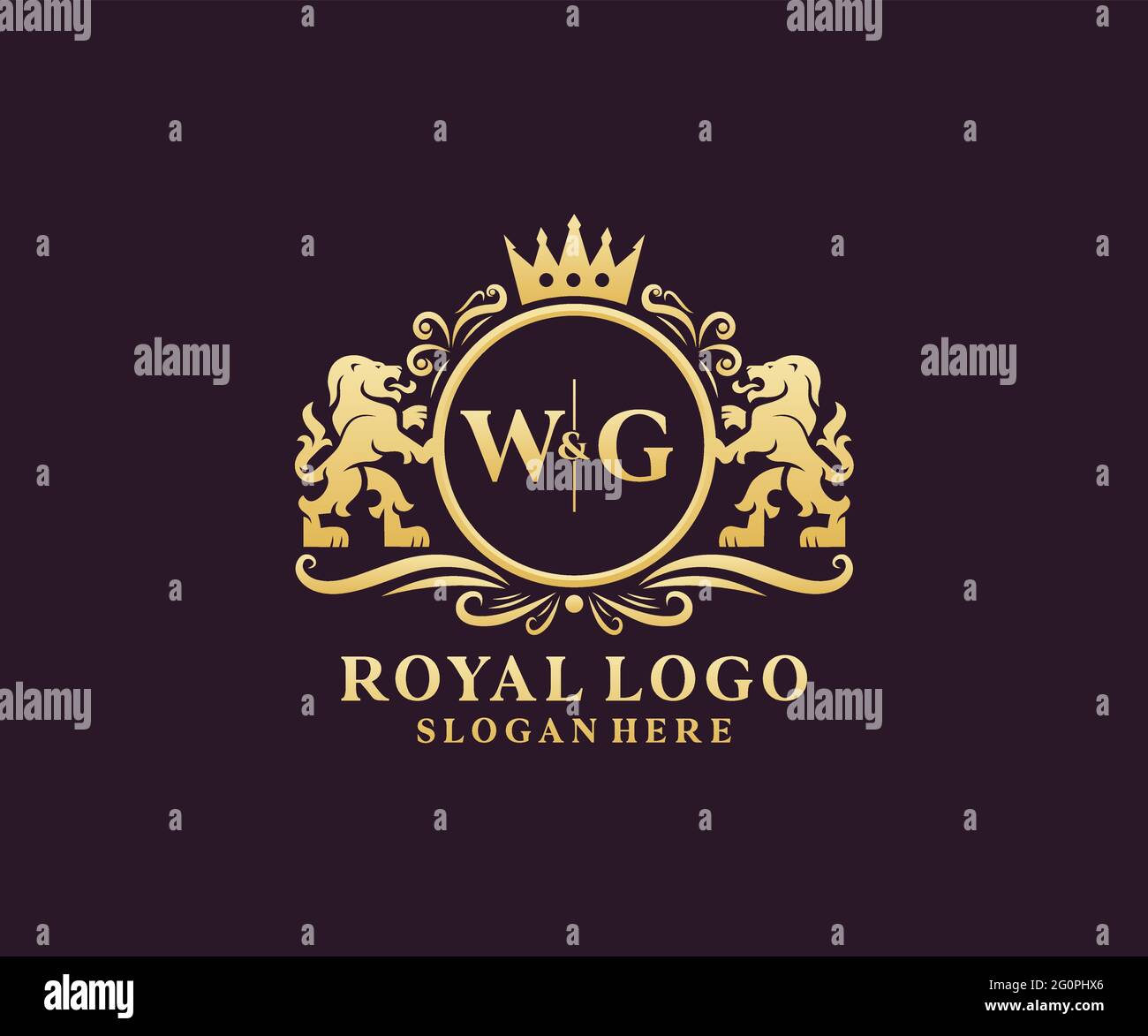 WG Letter Lion Royal Luxury Logo template in vector art for Restaurant, Royalty, Boutique, Cafe, Hotel, Heraldic, Jewelry, Fashion and other vector il Stock Vector