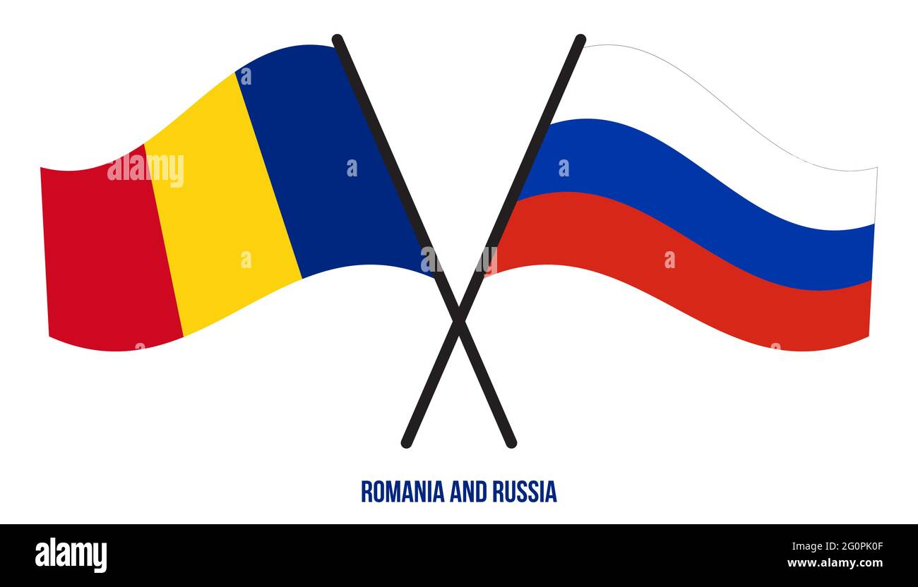 Romania and Russia Flags Crossed And Waving Flat Style. Official ...