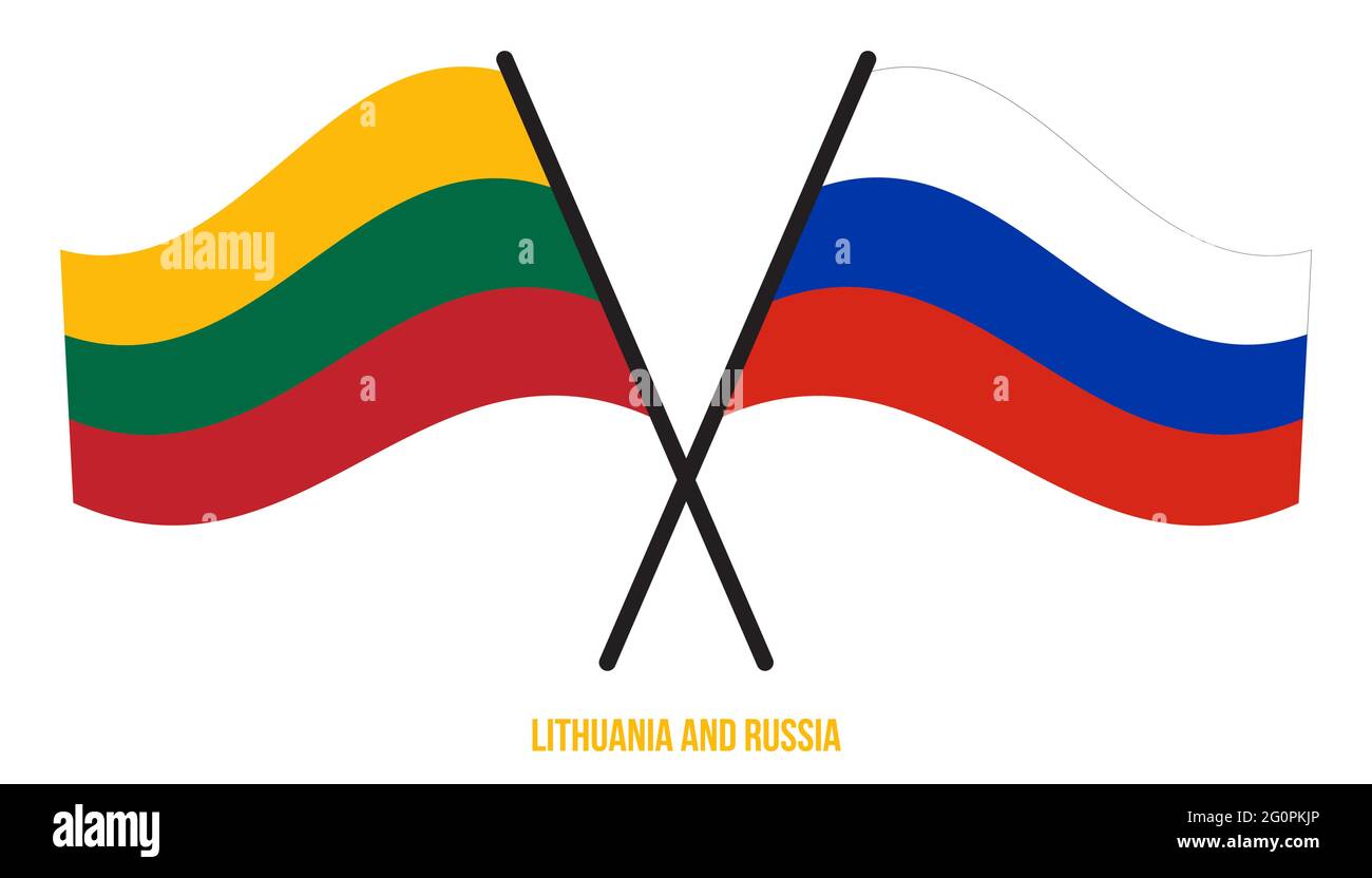 Lithuania and Russia Flags Crossed And Waving Flat Style. Official Proportion. Correct Colors. Stock Vector