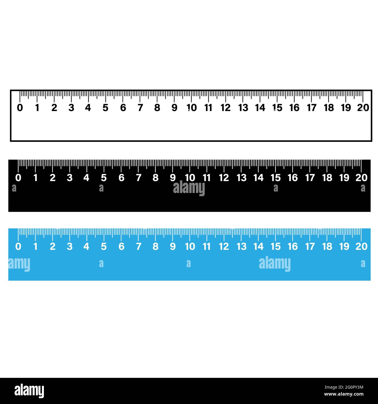 ruler scale measure on white background. wooden measuring ruler 20 centimeters. school math tool. flat style. Stock Photo