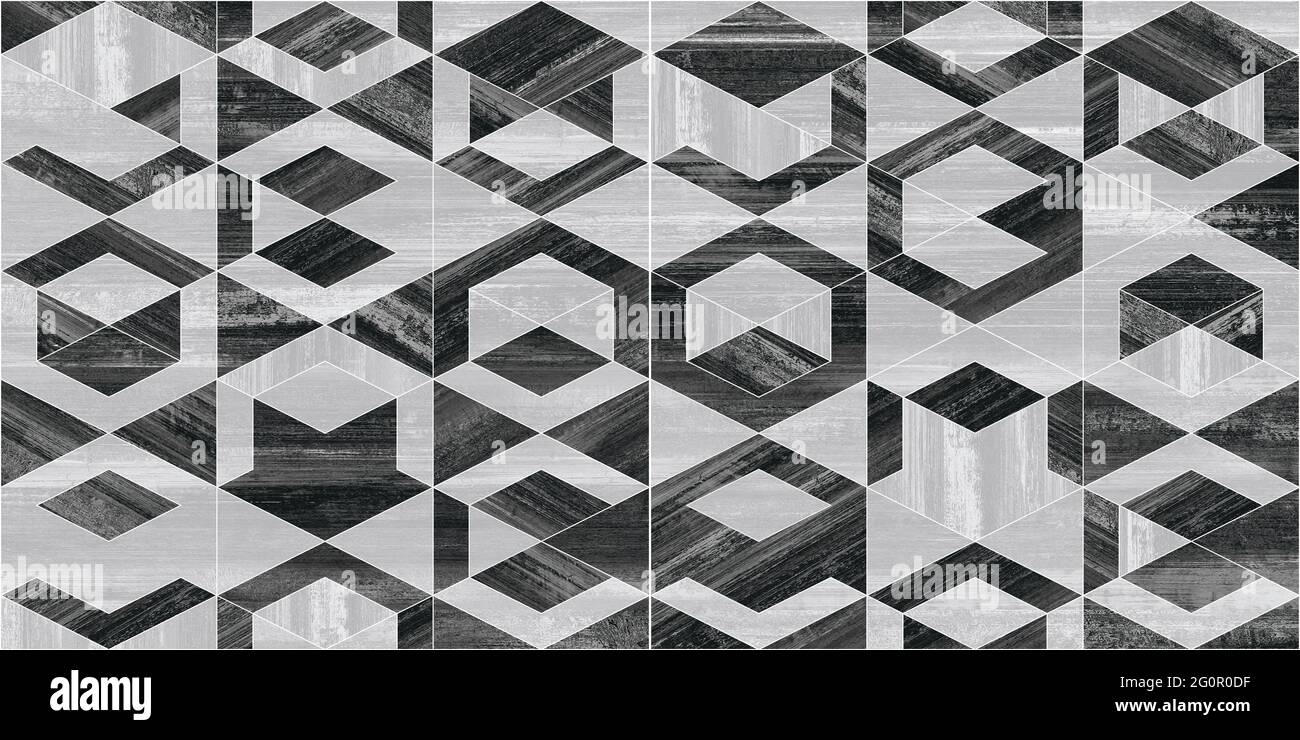black and grey hexagon shape pattern wall tiles and wallpaper design Stock Photo