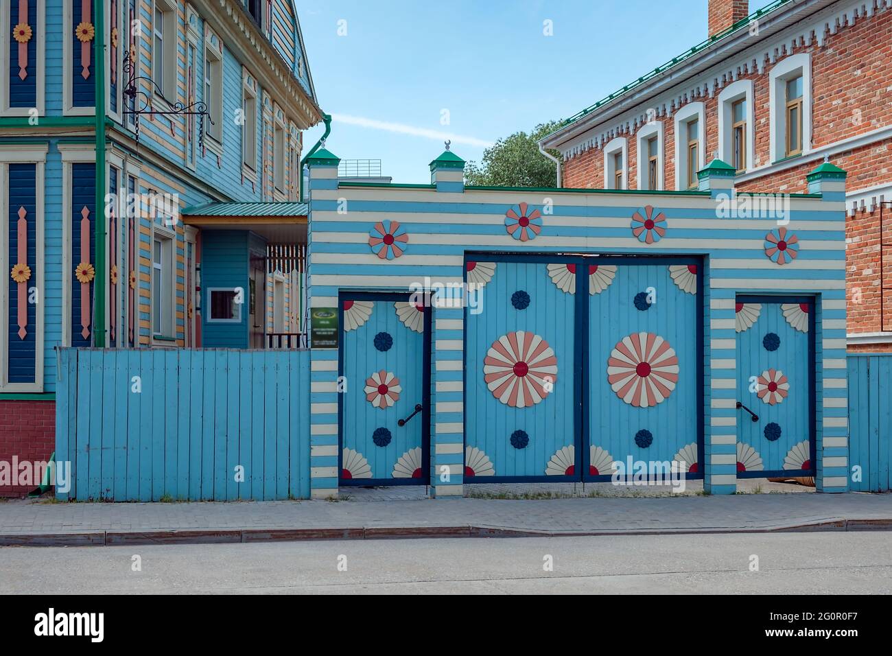 View of the colorful old tatar house at old Tatar Settlement in Kazan