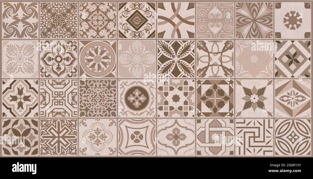 dark brown color floral design wall tiles and wall paper use Stock Photo