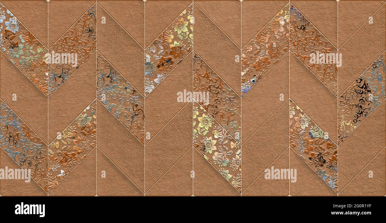dark brown color floral design texture pattern wall tiles and wall paper use Stock Photo
