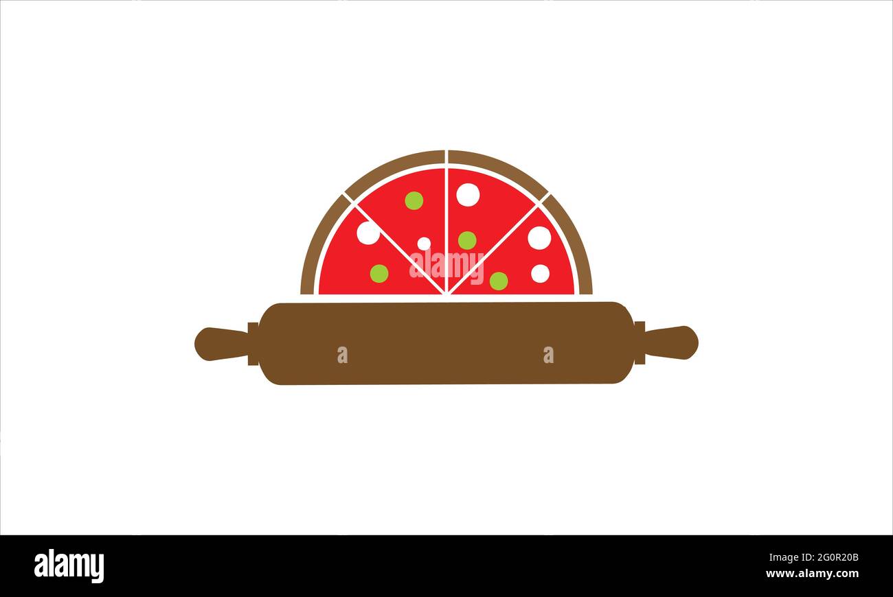 Pizza with rolling pin icon logo design vector  illustration Stock Vector