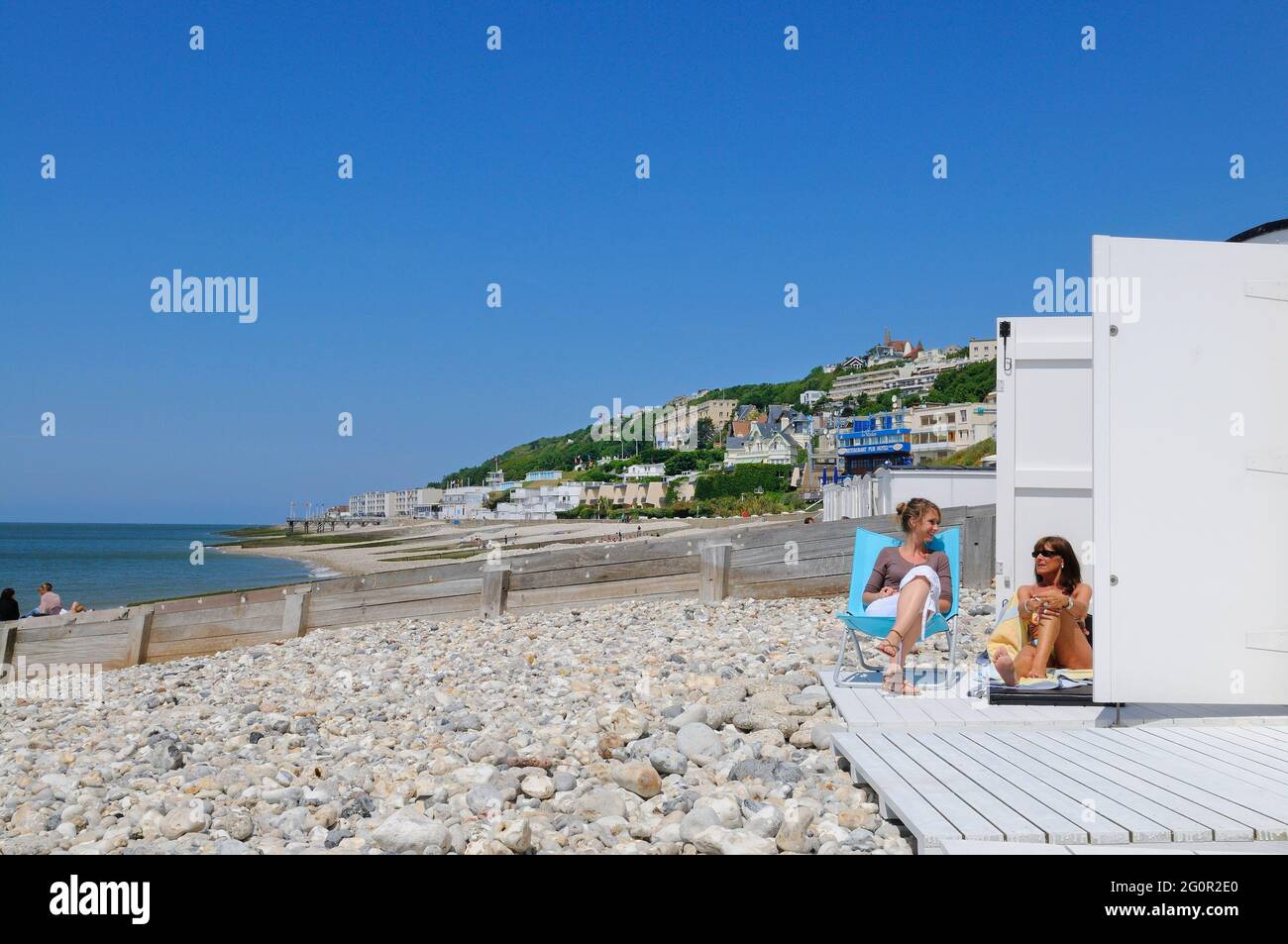 SEINE-MARITIME (76) NORMANDY, LE HAVRE, THE BEACH OF THE SEAFRONT, BEACH HUT Stock Photo