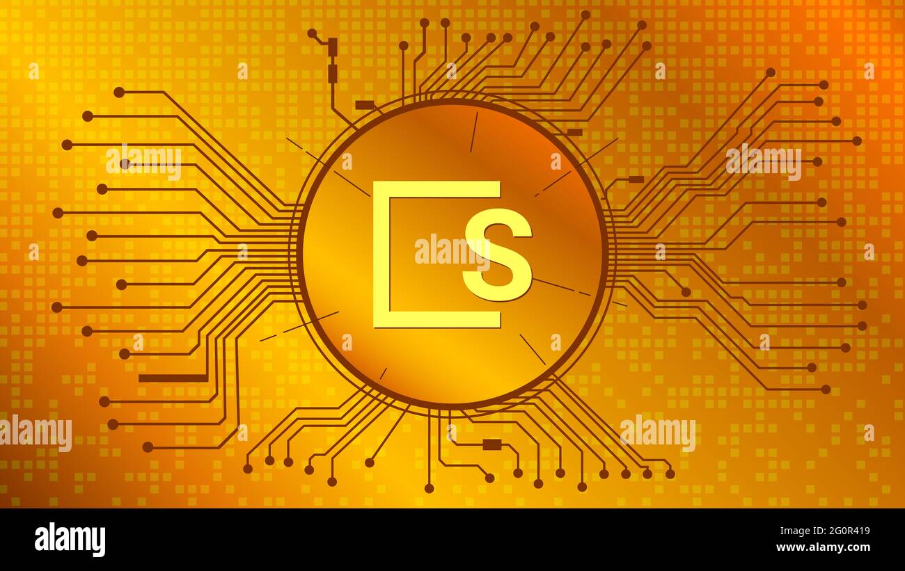 SKALE cryptocurrency token symbol, SKL coin icon in circle with pcb on gold  background. Illustration in techno style for website or banner Stock Photo  - Alamy