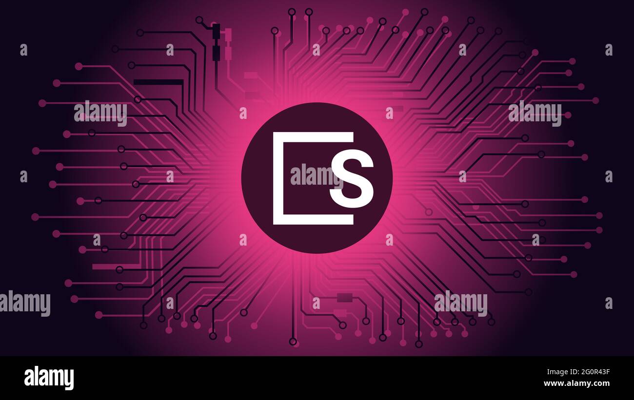 SKALE SKL cryptocurrency token symbol. Coin icon in circle with pcb on red  background. Illustration in techno style for website or banner Stock Photo  - Alamy