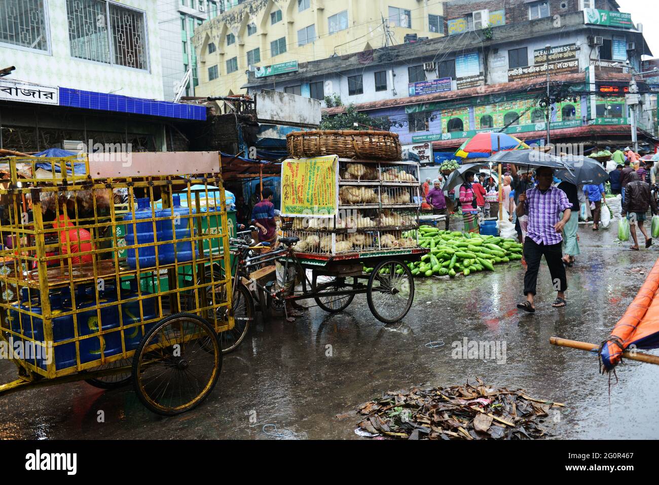 The colorful Karwan Bazar wholesale market in Dhaka, Bangladesh Stock