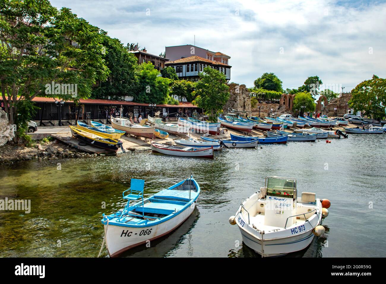 Small Boat Harbour, Nessebar, Bulgaria Stock Photo