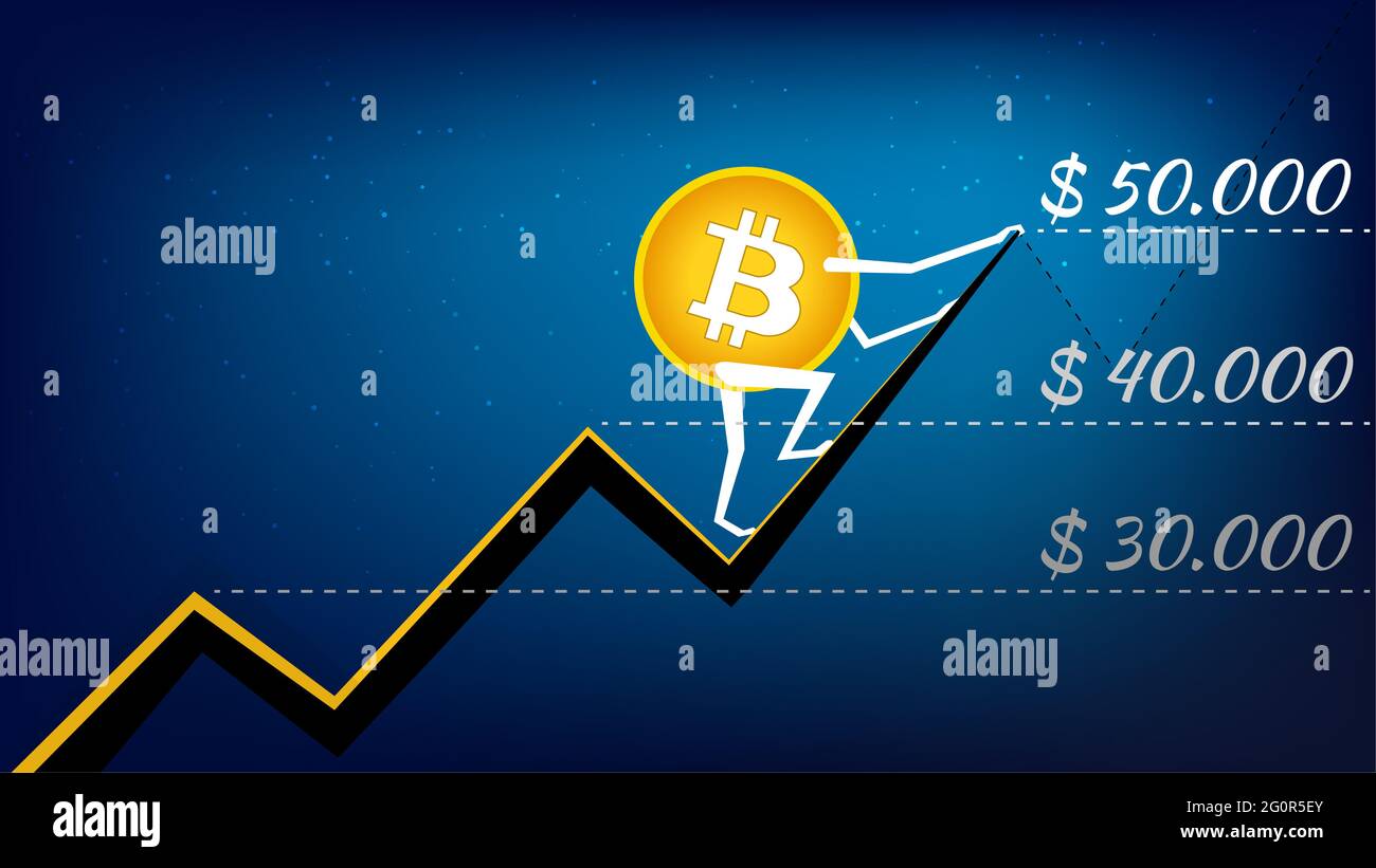 Bitcoin BTC is climbing uptrend arrow towards 50,000 dollars in dark  background Stock Photo - Alamy
