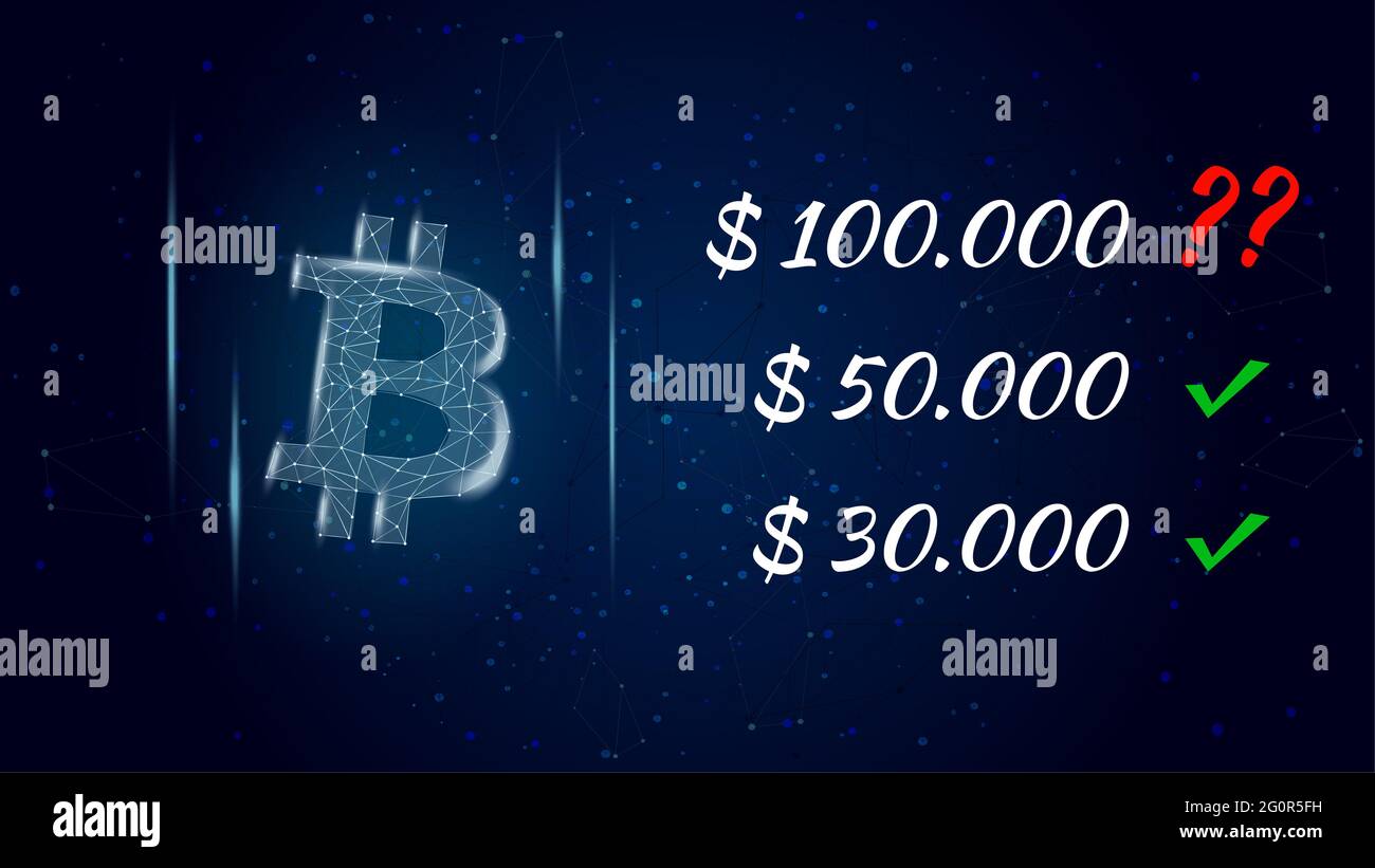 Can Bitcoin BTC hit 100000 dollars polygonal cryptocurrency token symbol  and question mark next to the price, coin icon on dark background Stock  Photo - Alamy