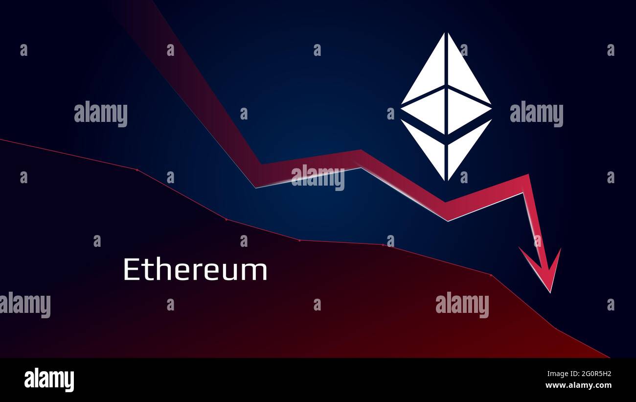 Ethereum ETH in downtrend and price falls down. Crypto coin symbol and red  down arrow. Crushed and fell down. Cryptocurrency trading crisis Stock  Photo - Alamy