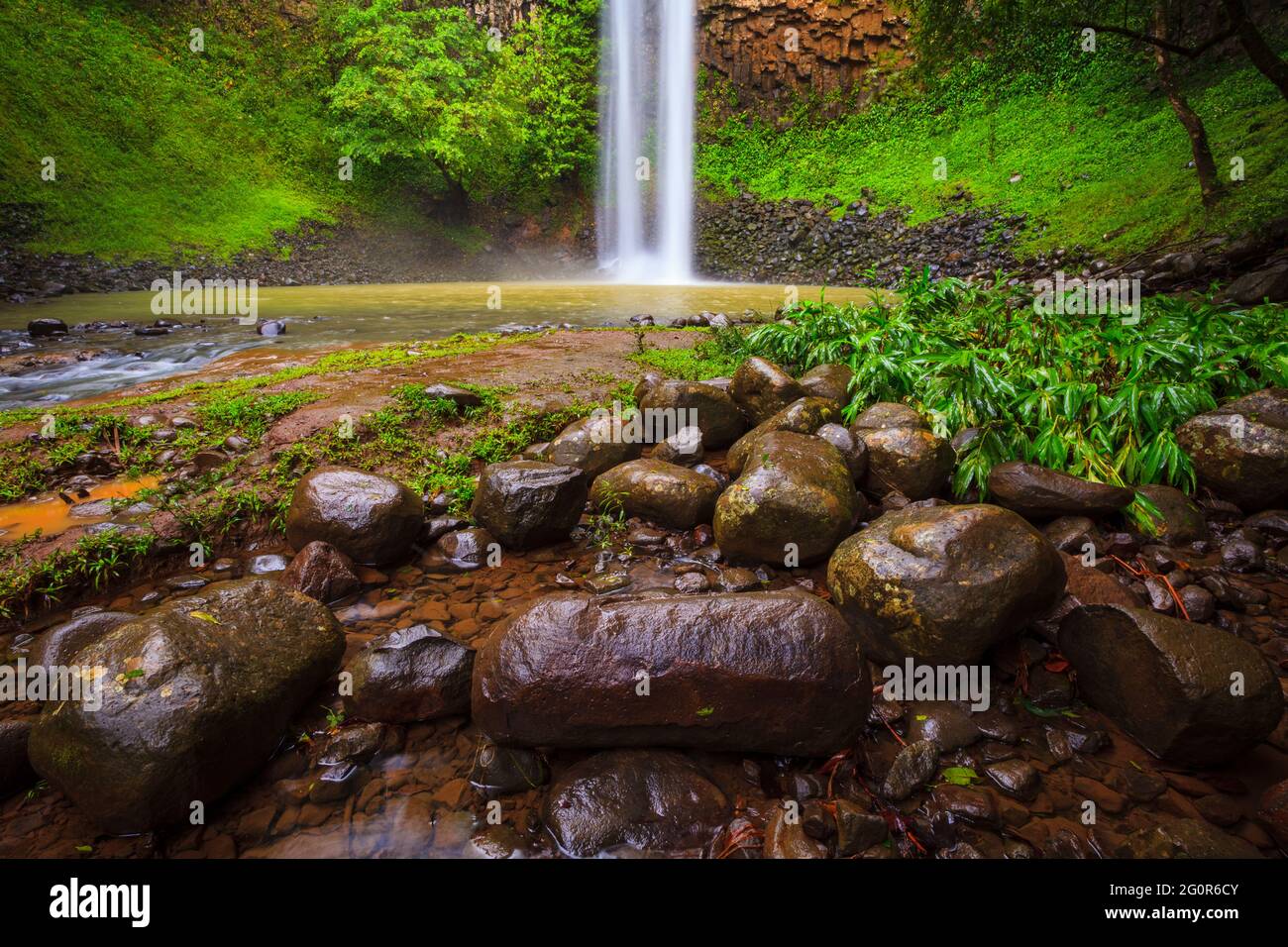 Panama landscape at the beautiful waterfall Chorro Las Palmas in Area recreativa El Salto de Las Palmas, Veraguas province, Republic of Panama. Stock Photo