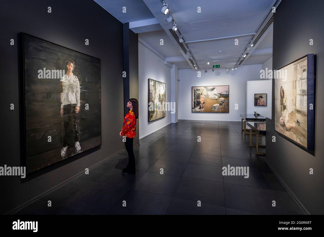 London, UK. 1st June, 2021. Portrait of Gillian, 2021 and other works - Anatomy of the Mind by Andy Denzler a new exhibition timed for the Mayfair Art Weekend and running throughout June at Opera Gallery. Credit: Guy Bell/Alamy Live News Stock Photo