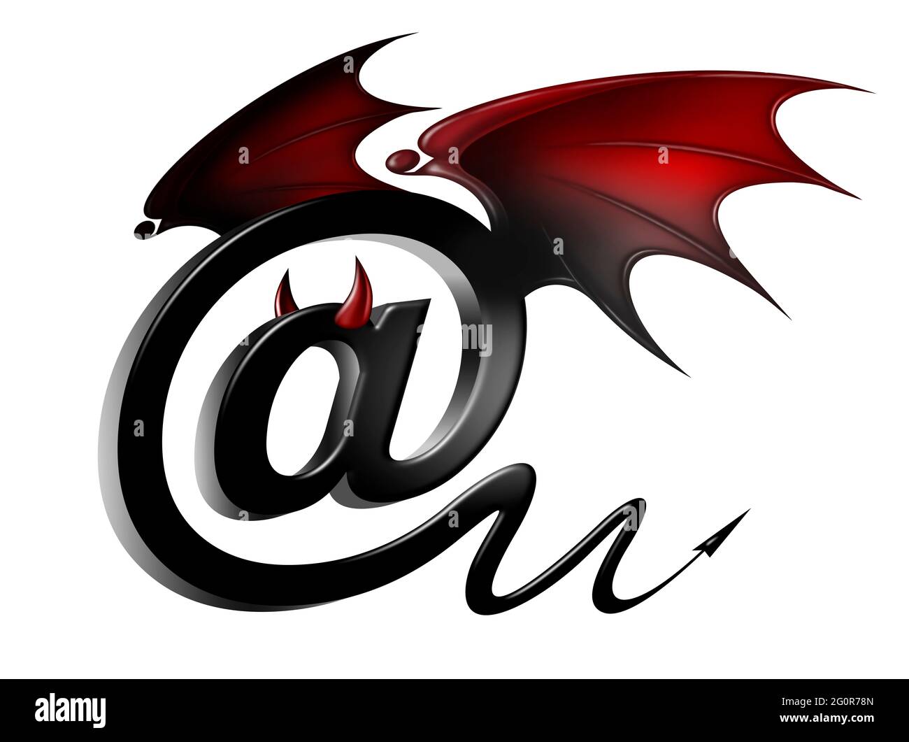 'at' symbol, email icon with diabolical elements, as a symbol of the threat of viruses and hackers Stock Photo