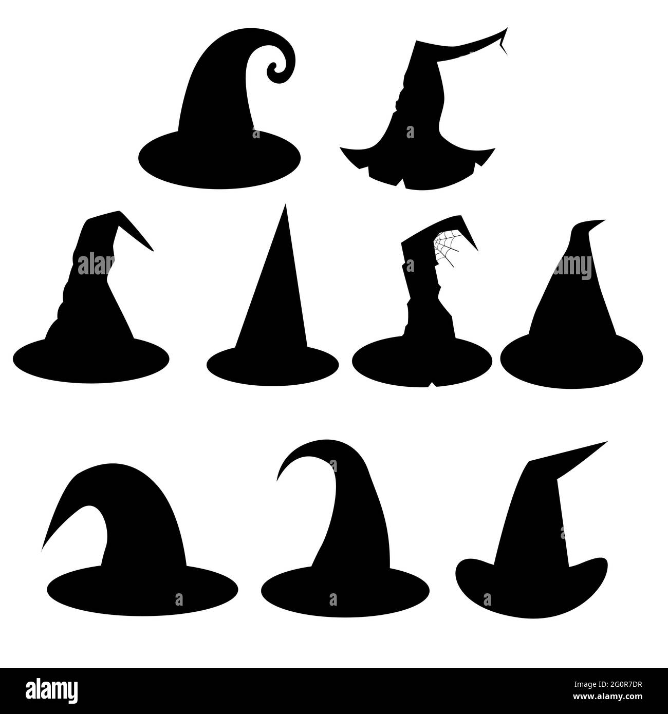 set of witch hat silhouettes, Halloween. vector isolated on a white background Stock Vector