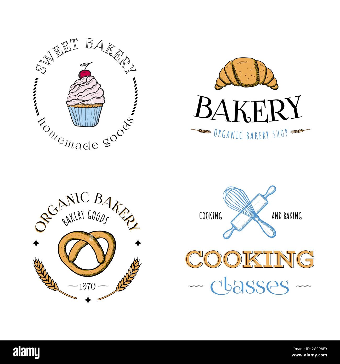 Set of bakery logos, labels, badges or icons. With cupcake ...