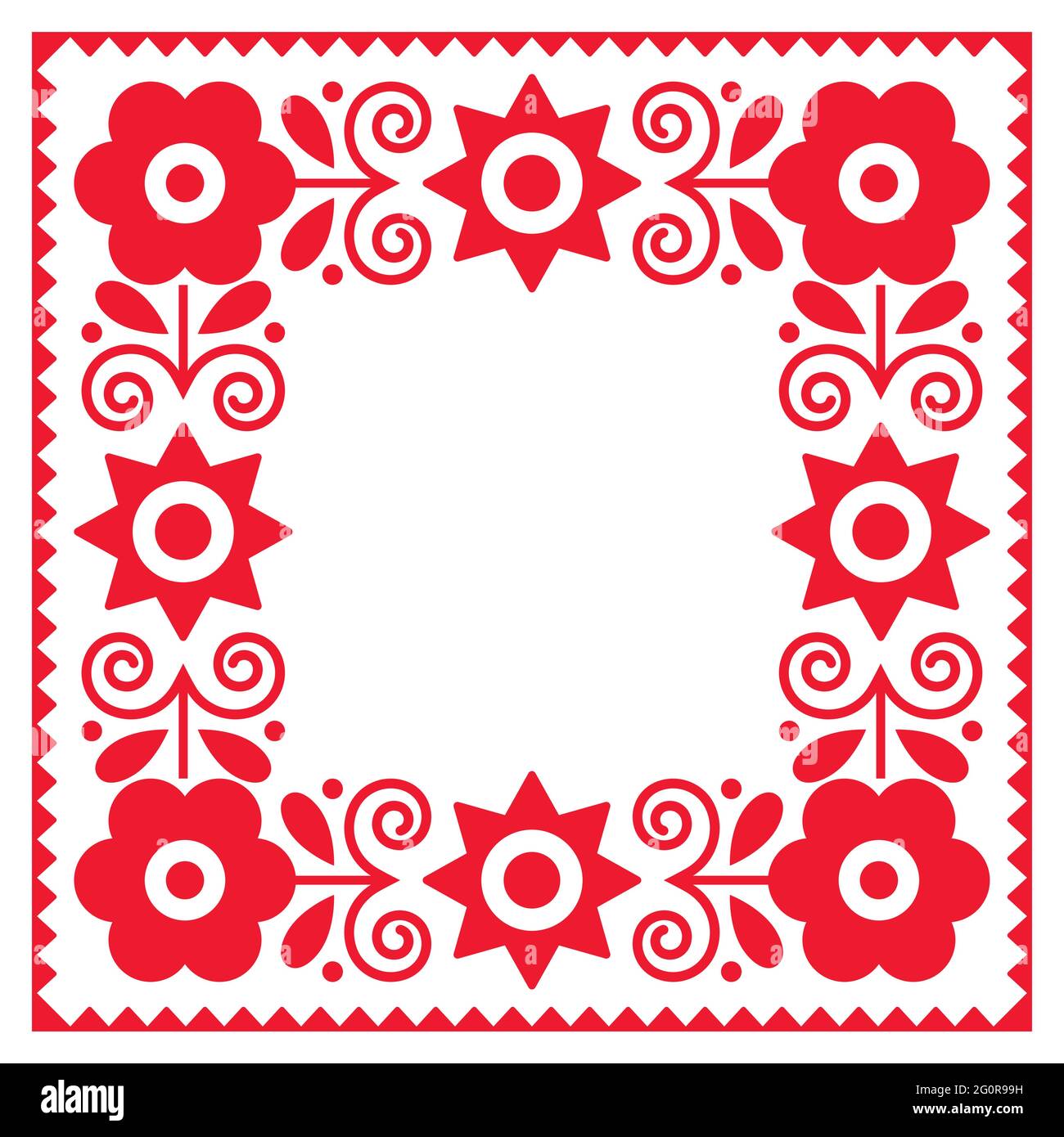 Polish traditional folk art square frame or border vector design with flowers, perfect for greeting card or wedding invitation Stock Vector