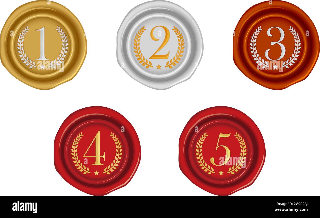 Sealing wax stamp vector illustration set ( number, ranking ) from 1st